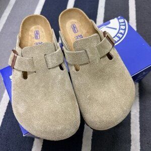 Birkenstock Boston Soft Footbed Suede Taupe Shoes
